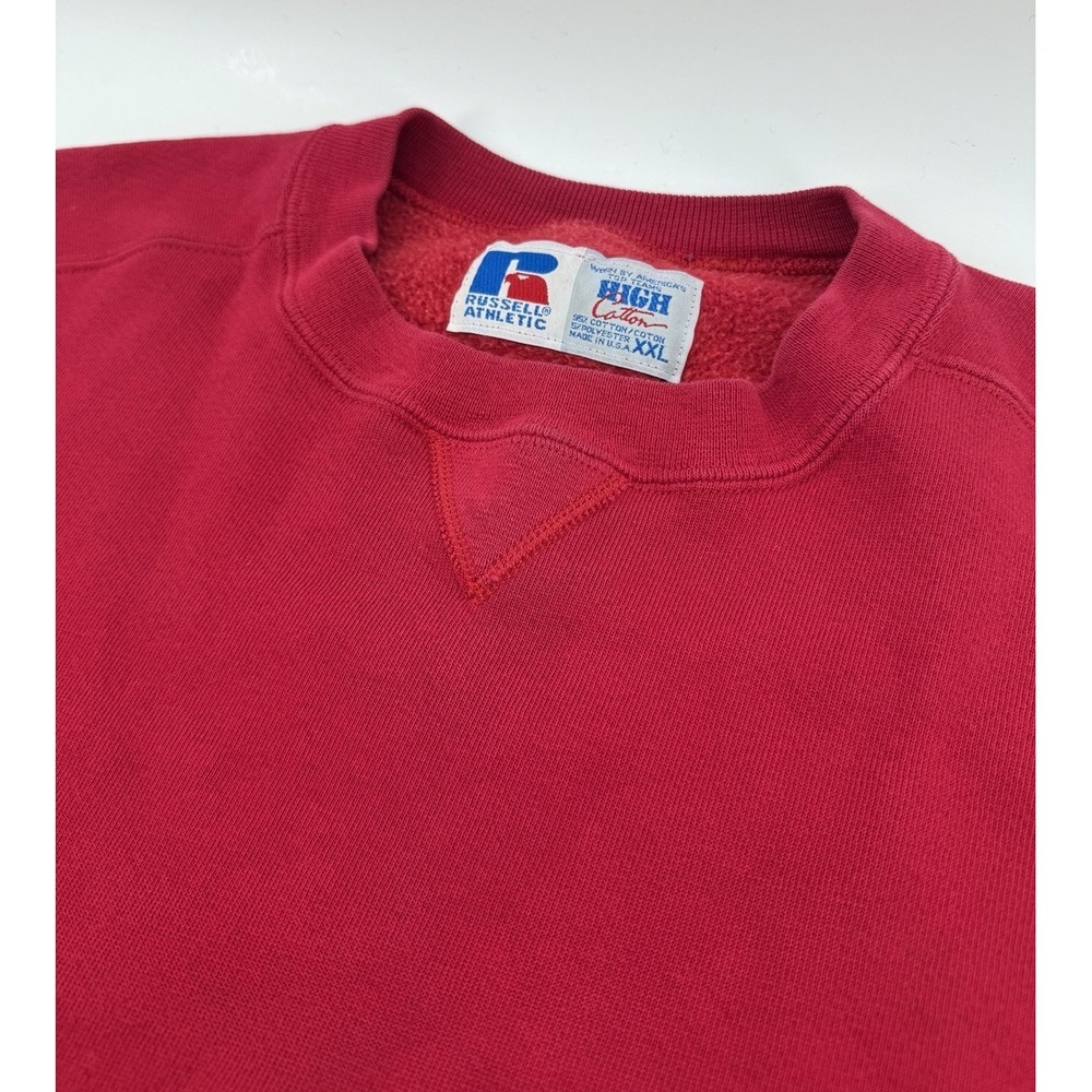 VTG 90s Russell Athletic High Cotton Crewneck Sweatshirt Mens 2XL Red USA Made
